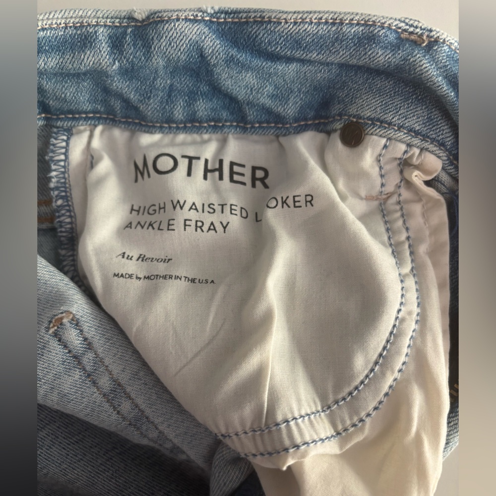 MOTHER Blue High Waisted Ankle Fray Jeans